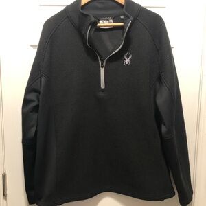 Spyder Sweater Men Black Pullover Jacket Thermal Waffle Knit Quarter Zip